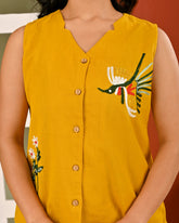 Cotton Yellow Embroidered Sleeveless Co-ord Set